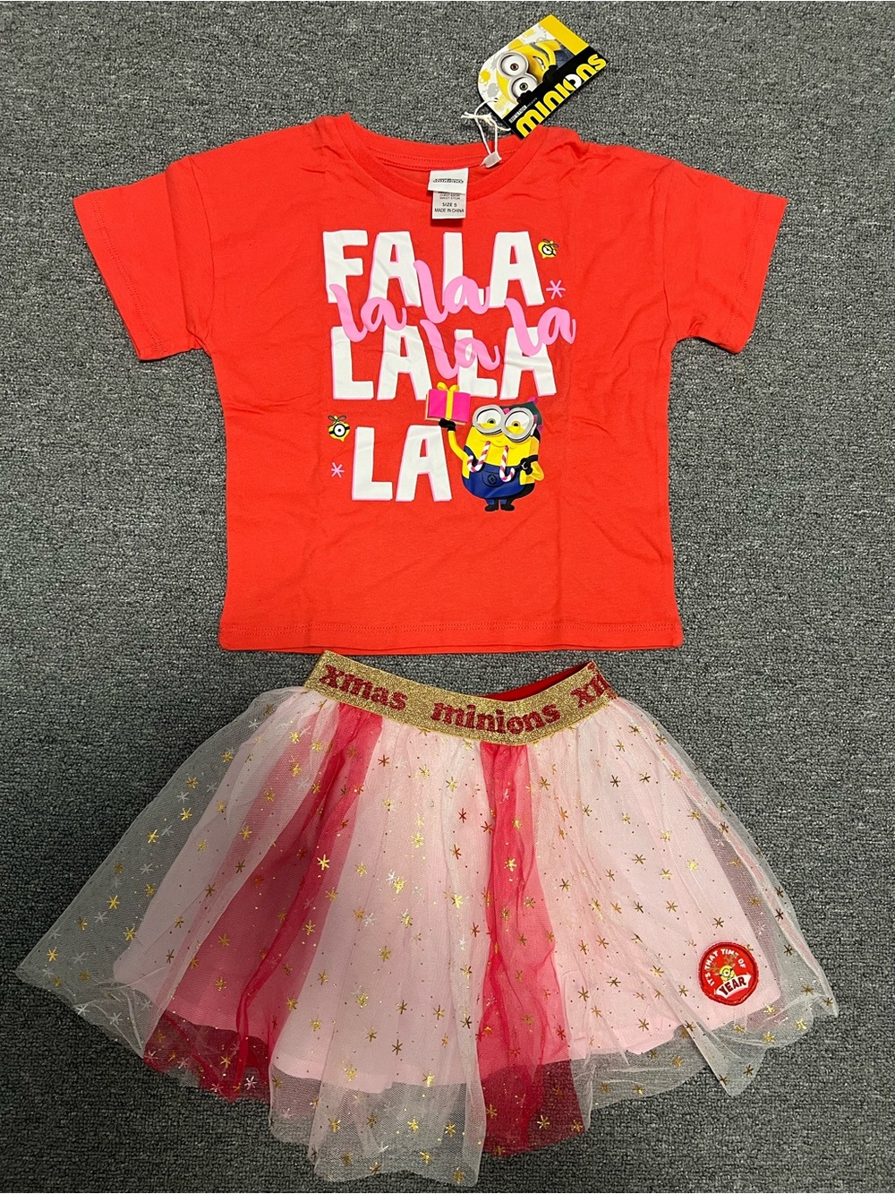 Minions Kids Matching Set - Red Tee & Pink Star Tutu